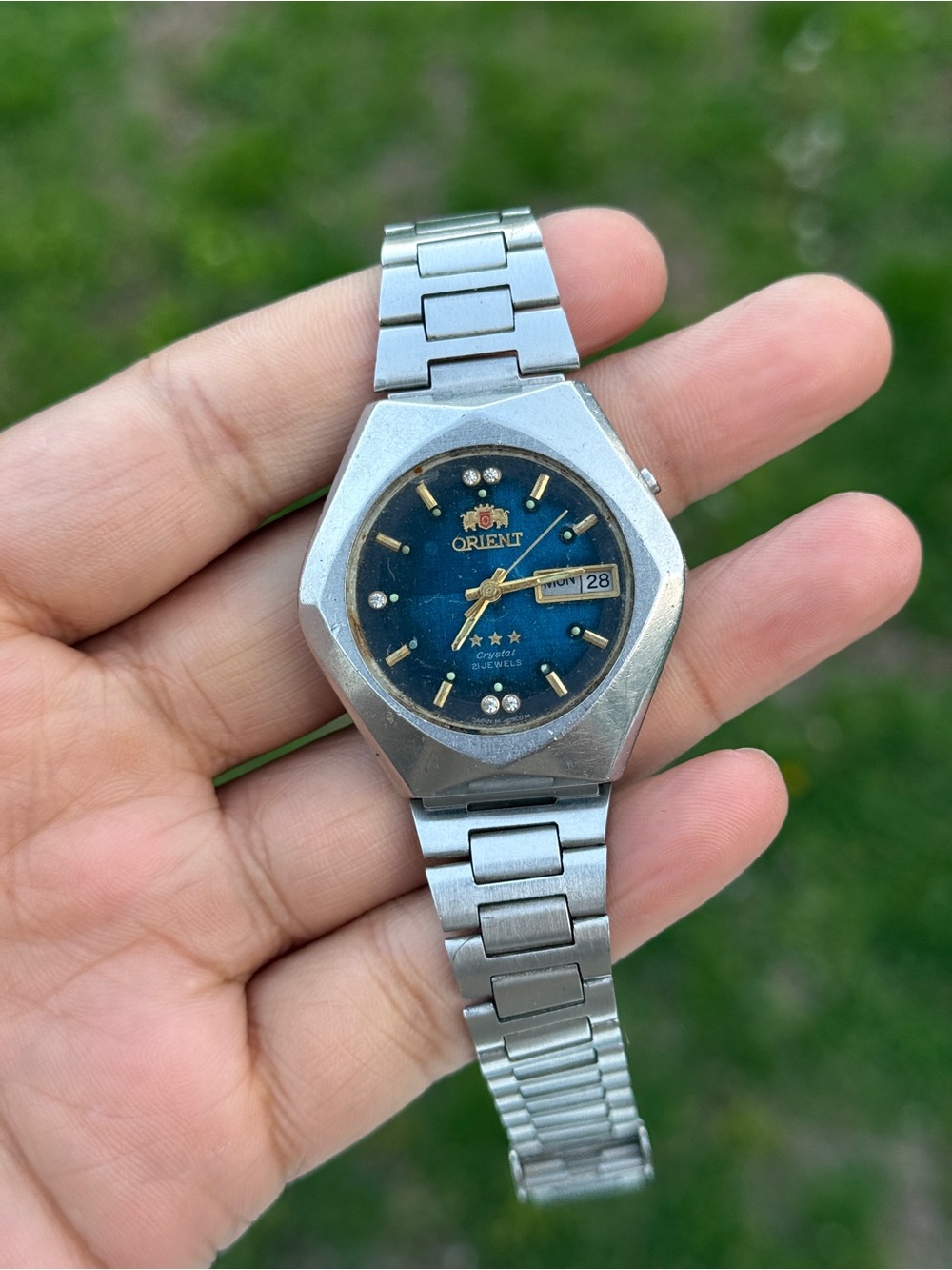 Orient Vintage Crystal Automatic Mexican Mother Of Pearl Japan made  Watch date